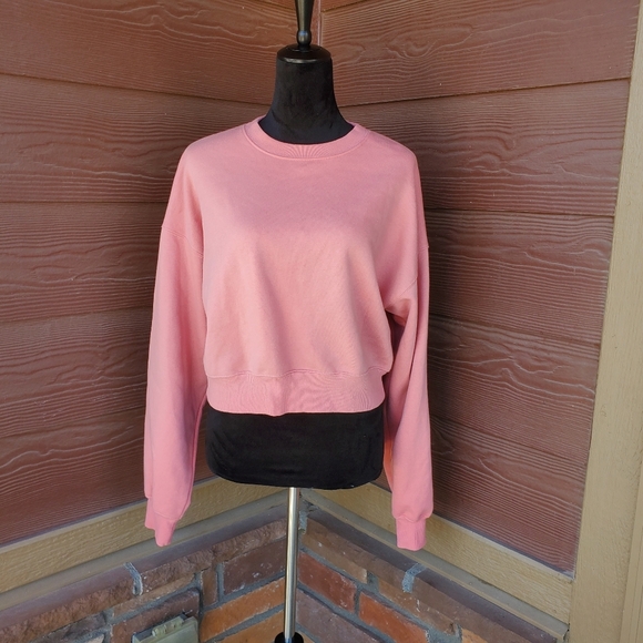 Wild Fable Coral Pink Cropped Drop Shoulder Fleece Pullover Sweatshirt NWOT - Picture 16 of 16